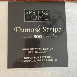 KING SIZE BEDSKIRT 100% luxurious Egyptian cotton Damask stripes WHITE